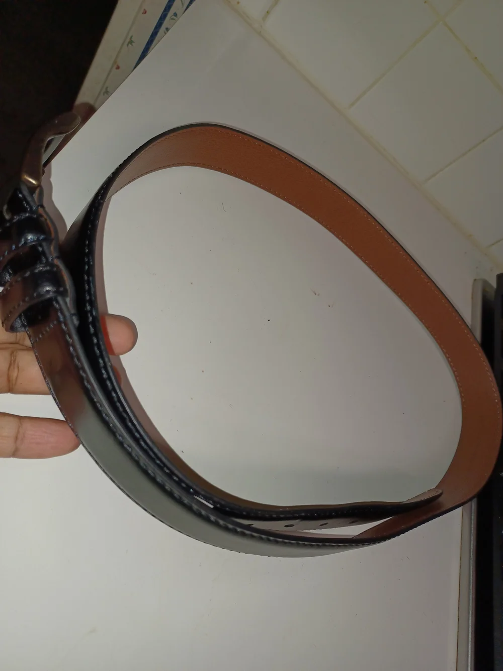 Nwt Men's Warehouseb Black Italian Leather Belt with Brass Buckle